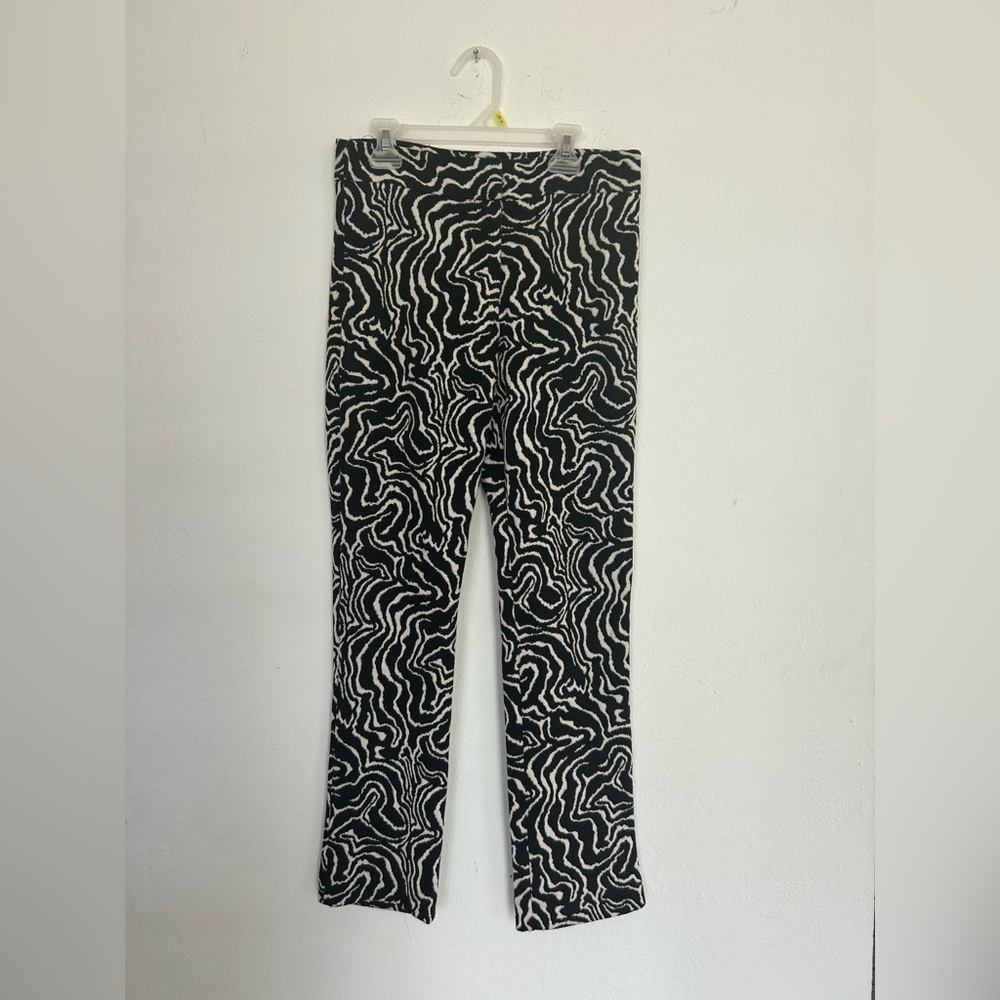 ZARA BLACK WHITE STRAIGHT JACOUARD PANTS